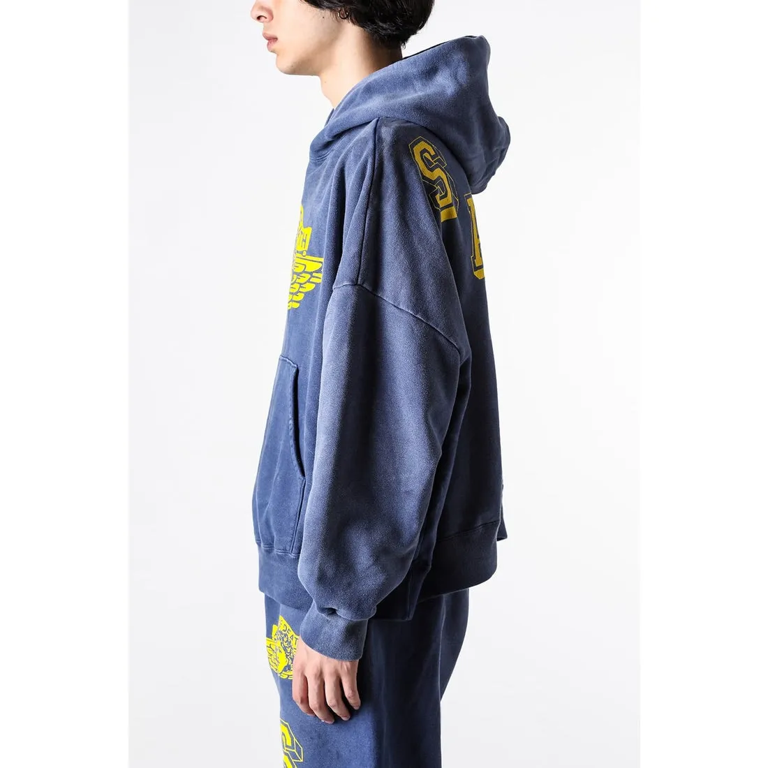 SAINT M×××××× ANGEL HOODIE/NAVY Angel Reborn Blue Hoodie Washed Blue S-XL Assute Garment Dyeing Full Clothes Water Fading Mud Dyeing Dirty Distress New Vintage Ceiling God Tailoring Original Super Loose Fit Customized Original Accessories God-level Print Restoration
